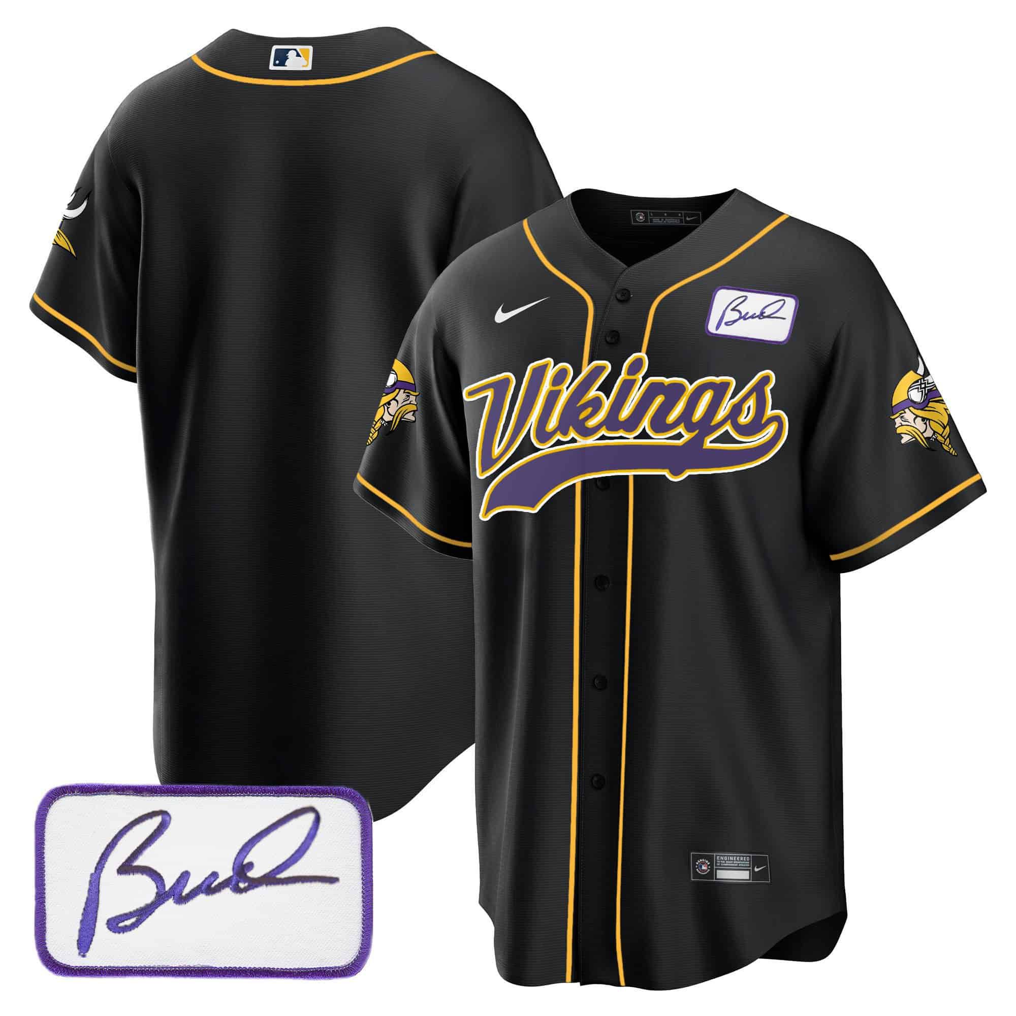 Men Minnesota Vikings Blank Black 2024 Nike Bud Grant Patch Classic Baseball NFL Jersey->customized nfl jersey->Custom Jersey